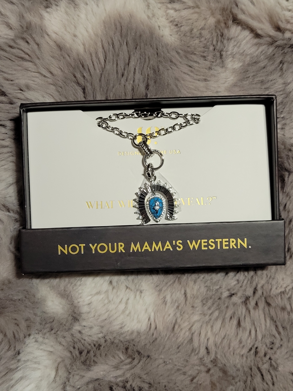 Silver-Tone Necklace with Blue Teardrop Southwestern Pendant